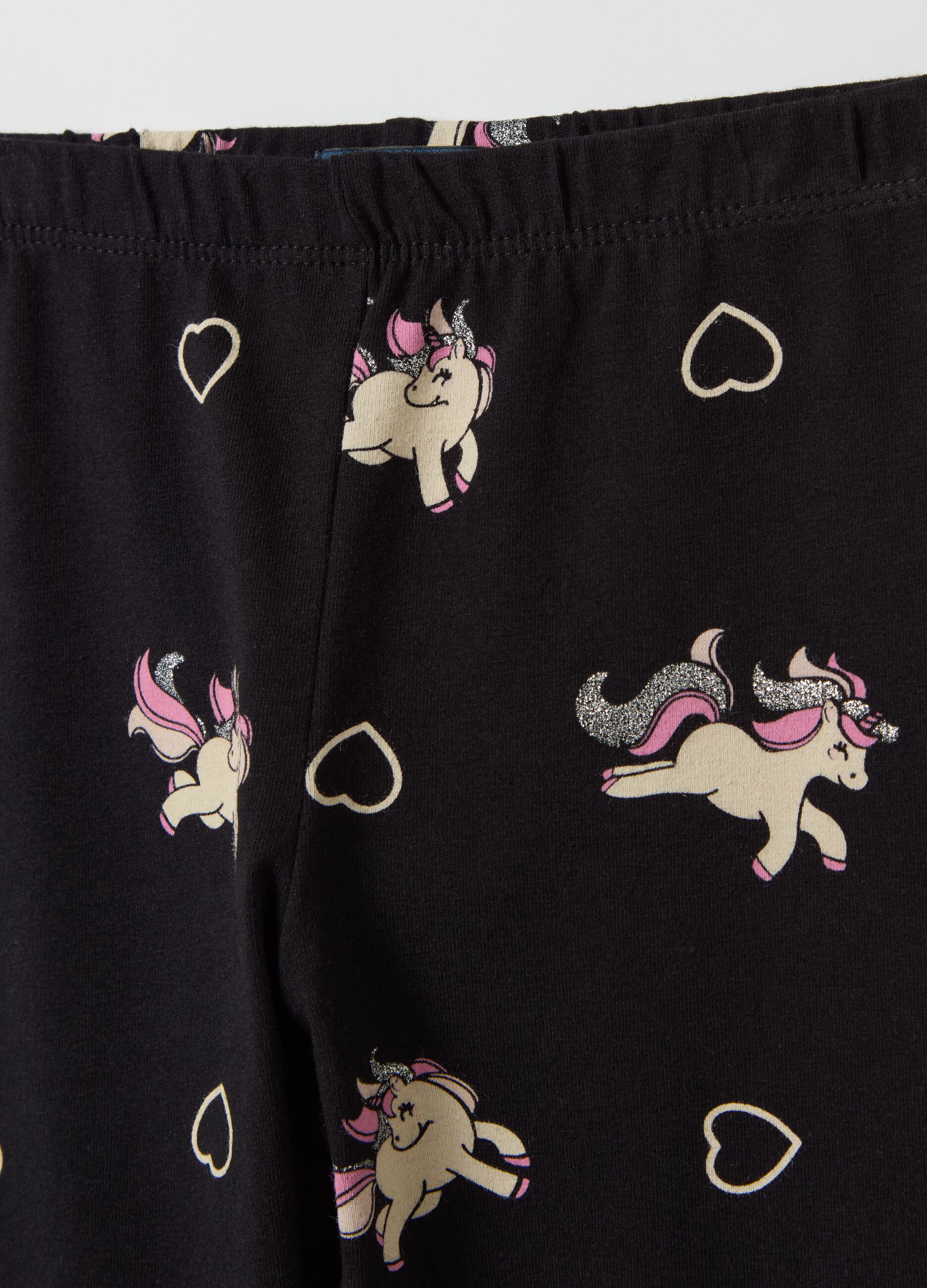 Stretch cotton leggings with glitter print