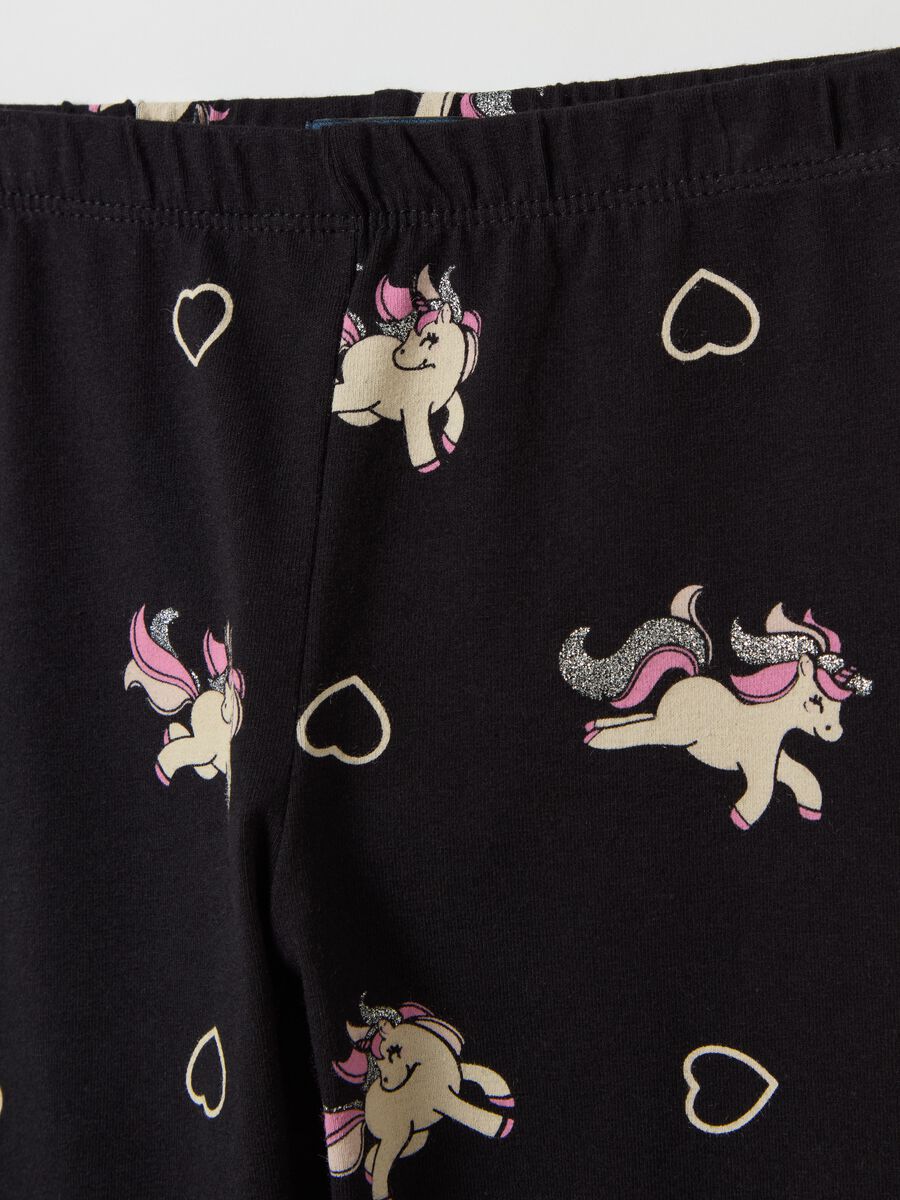 Stretch cotton leggings with glitter print_2
