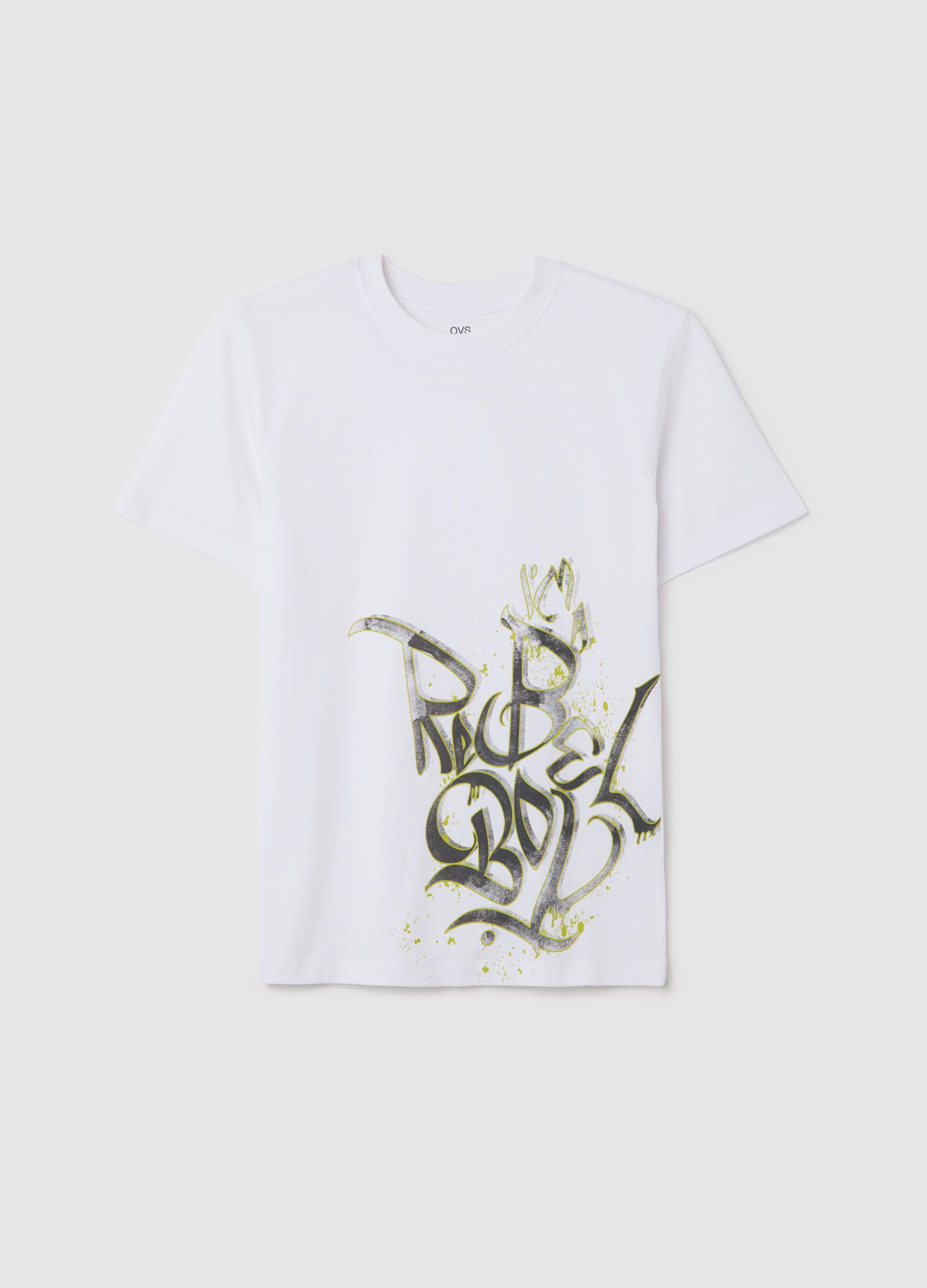 White cotton T-shirt with lettering print