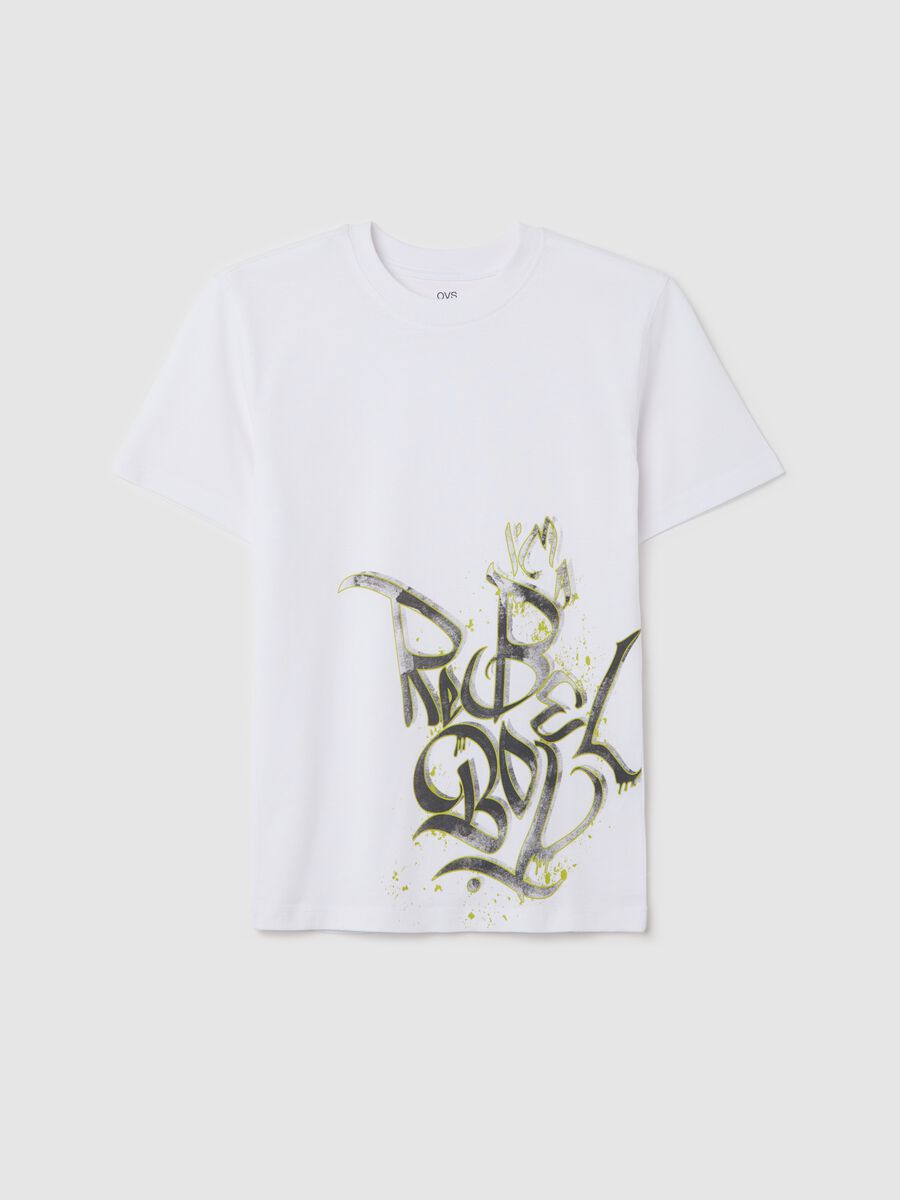 White cotton T-shirt with lettering print_0