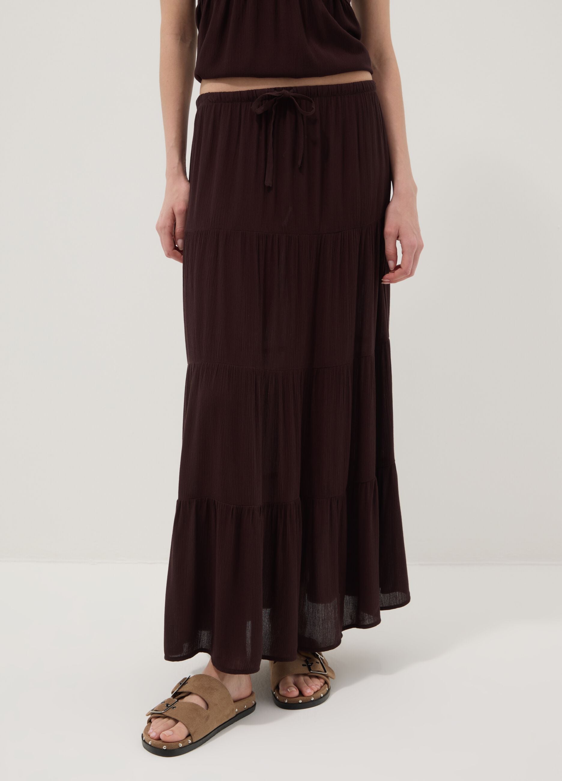 Brown maxi skirt in pure viscose