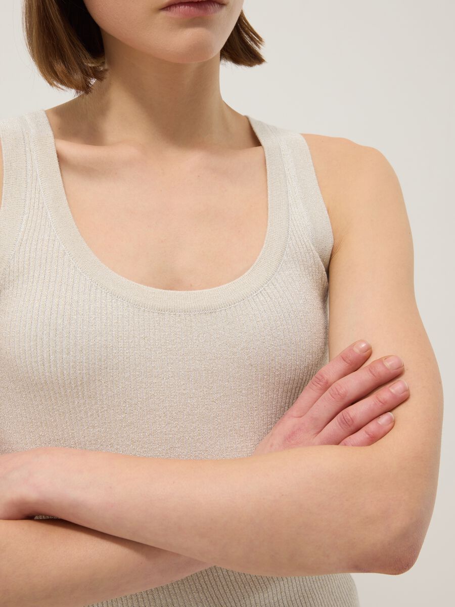 White viscose blend fitted tank top_3