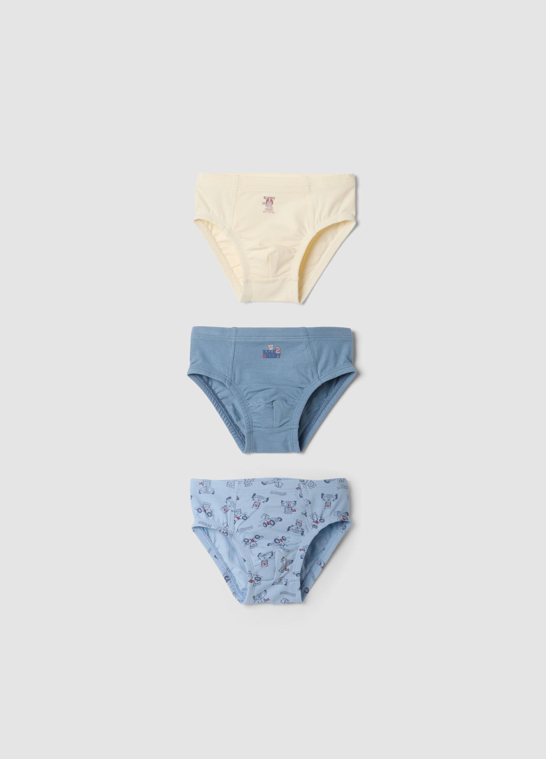 3-pack of organic stretch cotton briefs with bicycle print
