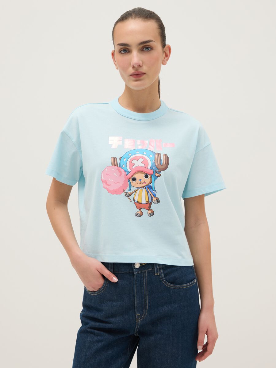 Sky Blue Pure Cotton Regular Fit T-shirt with One Piece Print_0