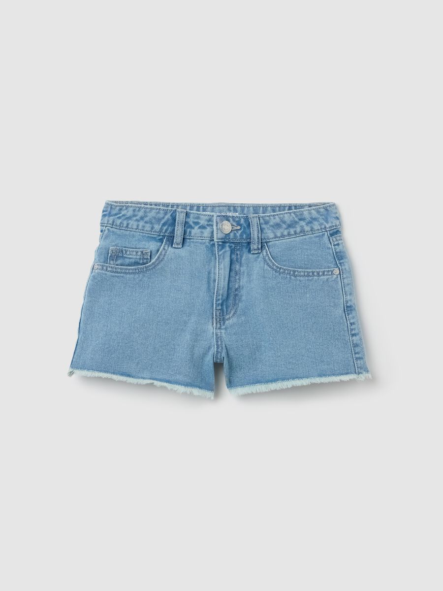 Blue denim shorts with bow details at the back_0