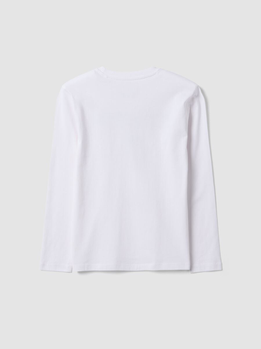 White pure organic cotton crew-neck T-shirt with skull print for boys_2