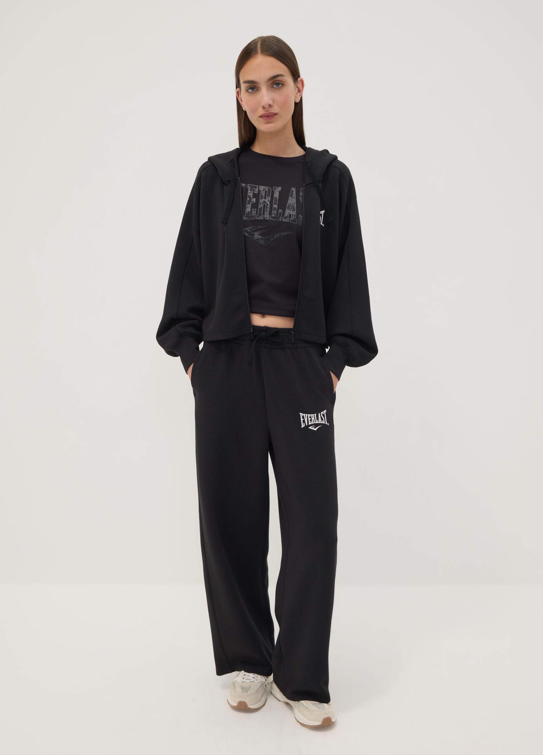 Black hooded sweatshirt in stretch viscose jersey, regular fit