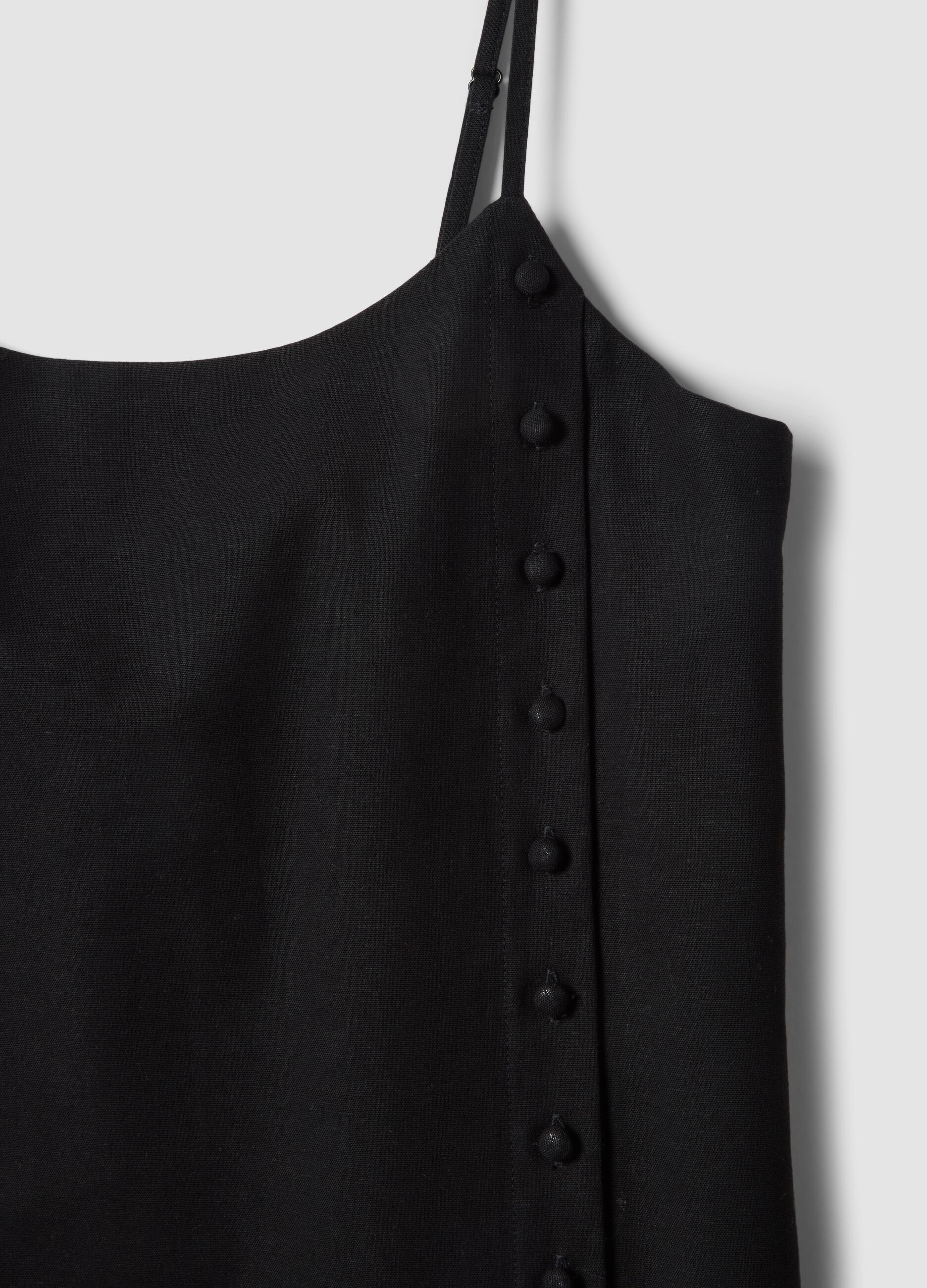 Black slip dress in cotton-linen blend