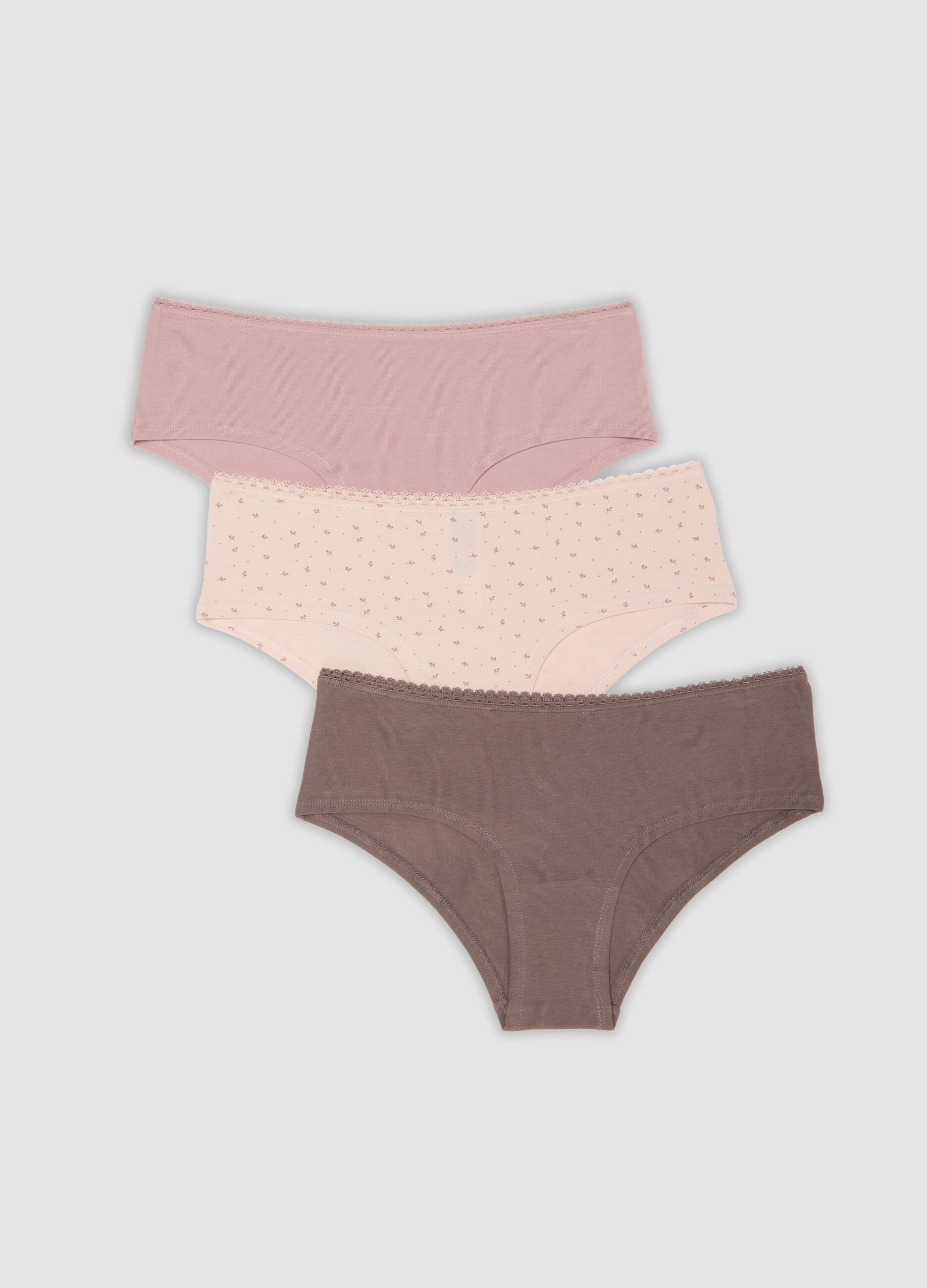 Tripack di slip hipster multicolor in cotone organico elasticizzato