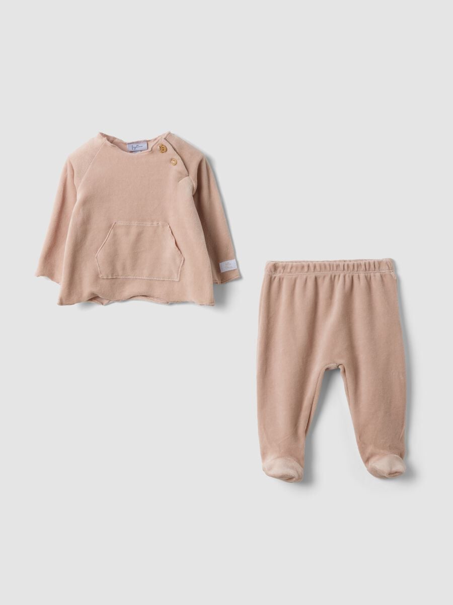 Completo rosa in misto cotone a maniche lunghe_0