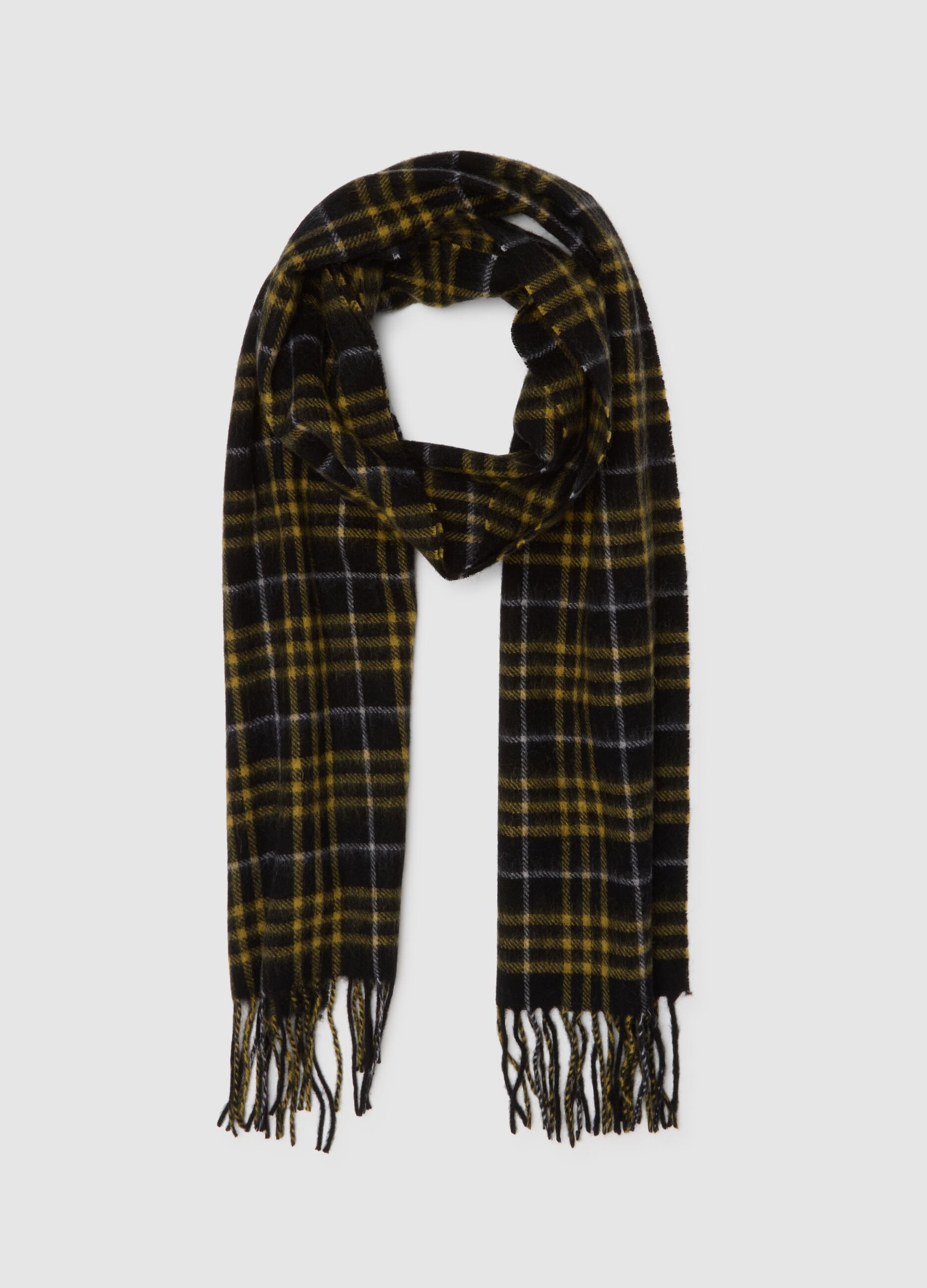 Yellow and black wool blend scarf