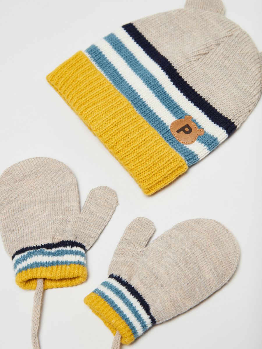 Set berretto sciarpa e muffole in maglia_1