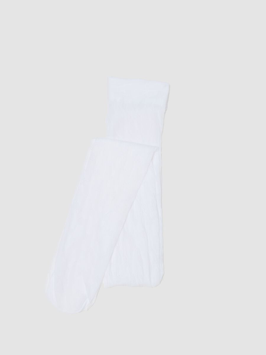 Collant bianchi da bambina con texture floreale_0
