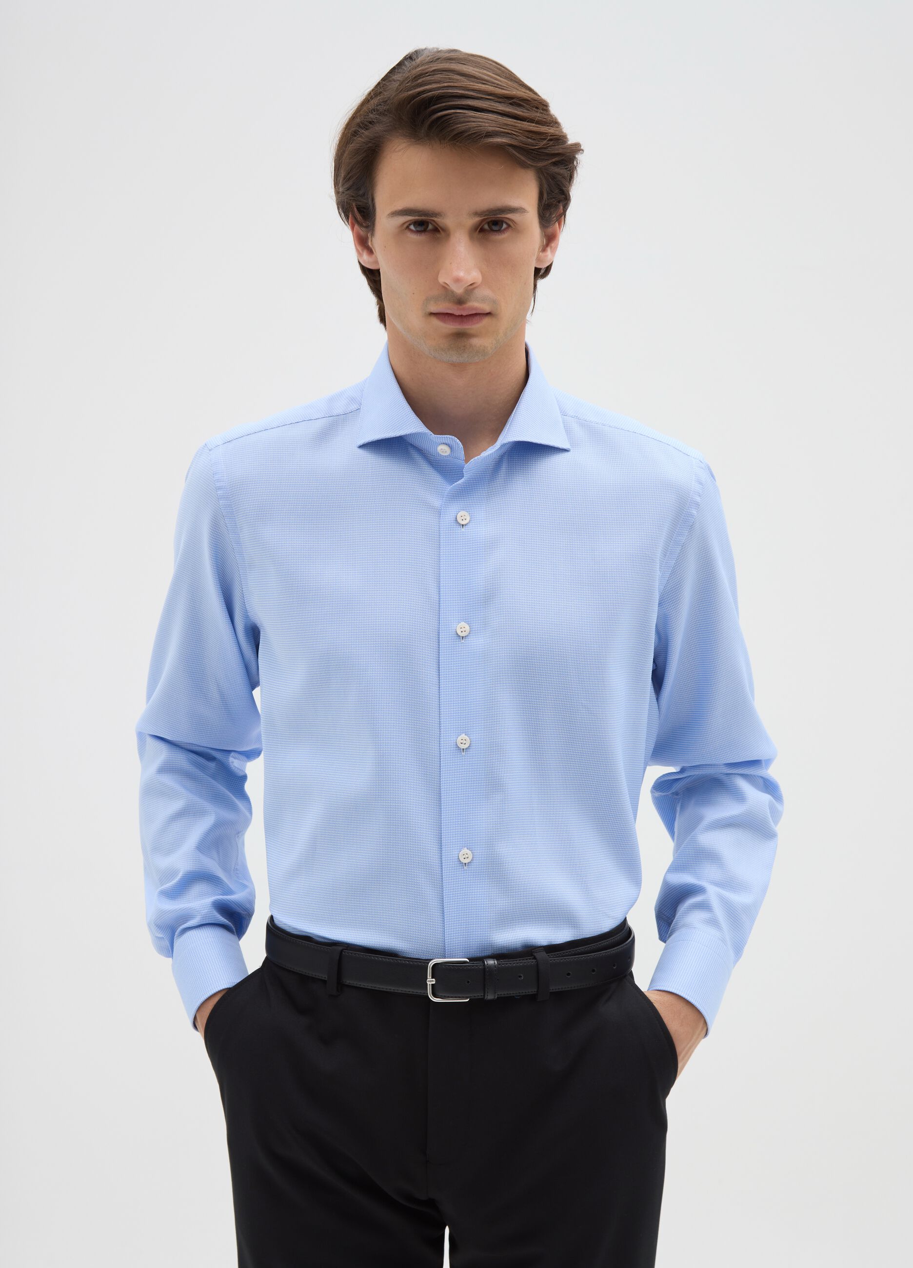 Blue slim-fit cotton shirt