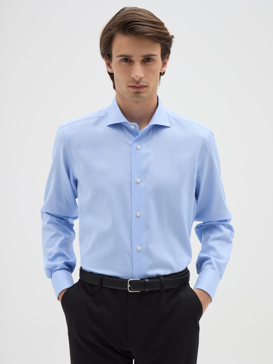 Camicia azzurra slim fit in cotone_0