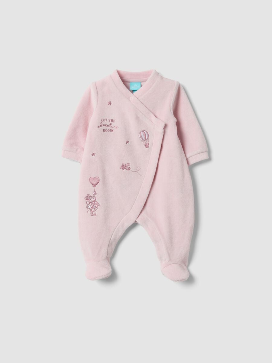 Tutina rosa con piedini in misto cotone organico a tema Minnie per neonata_0