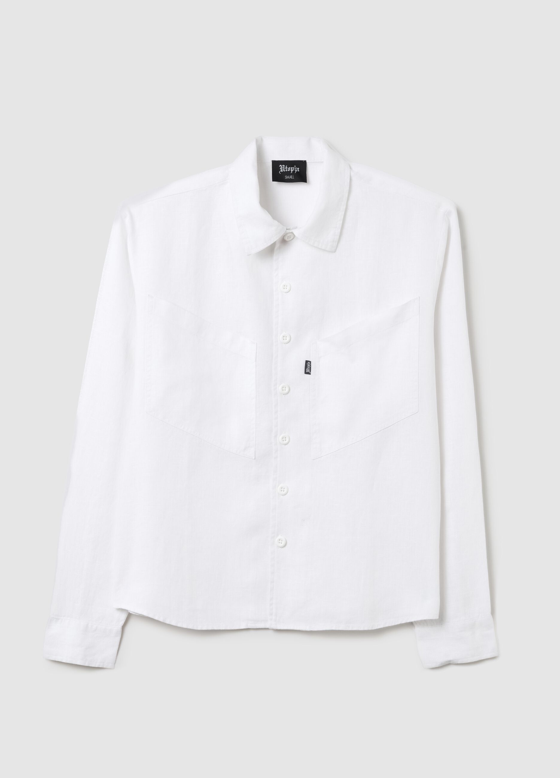100% Linen Cargo Shirt White