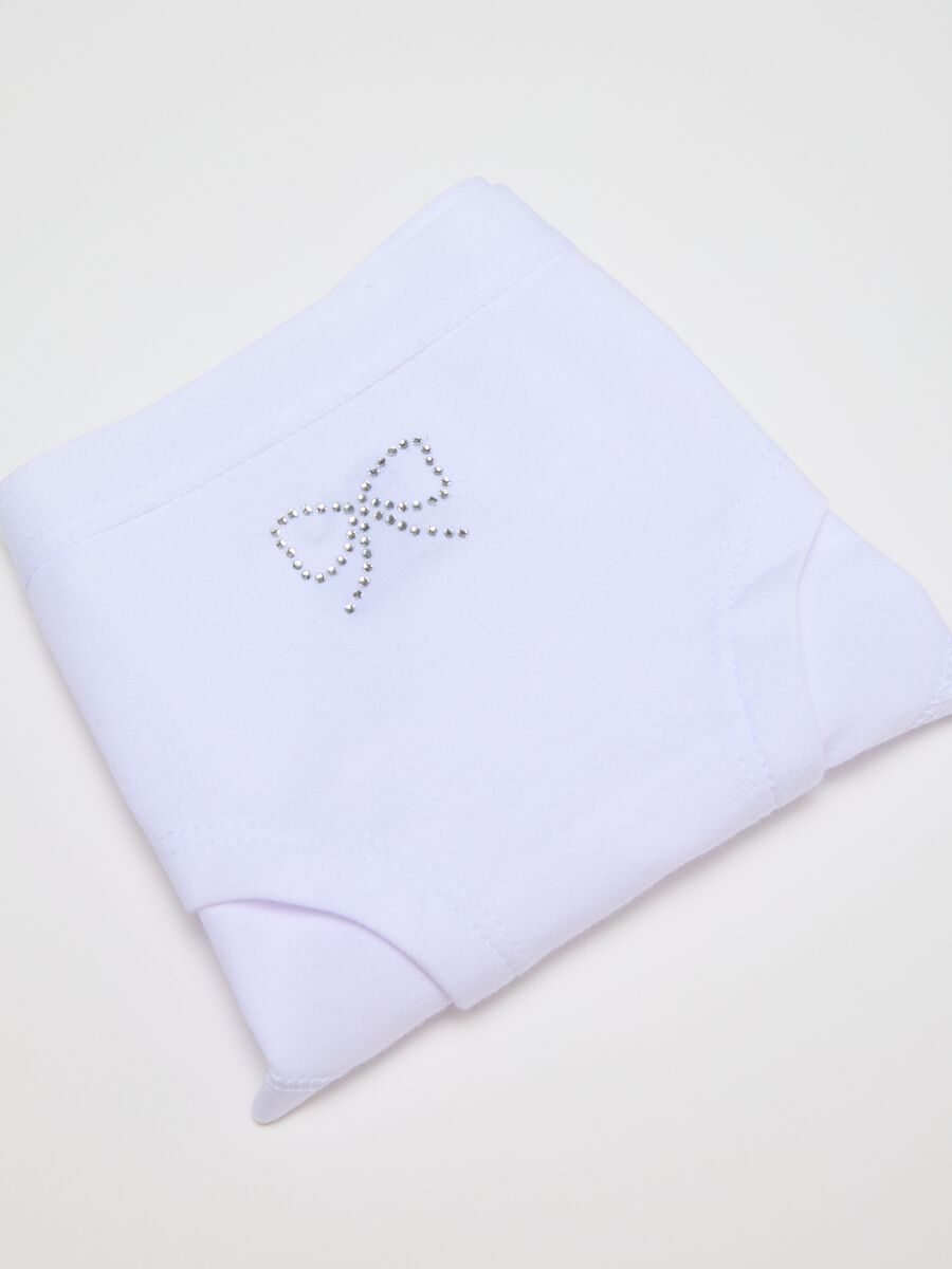 Girls' white cotton regular fit knickers with rhinestone bow_3