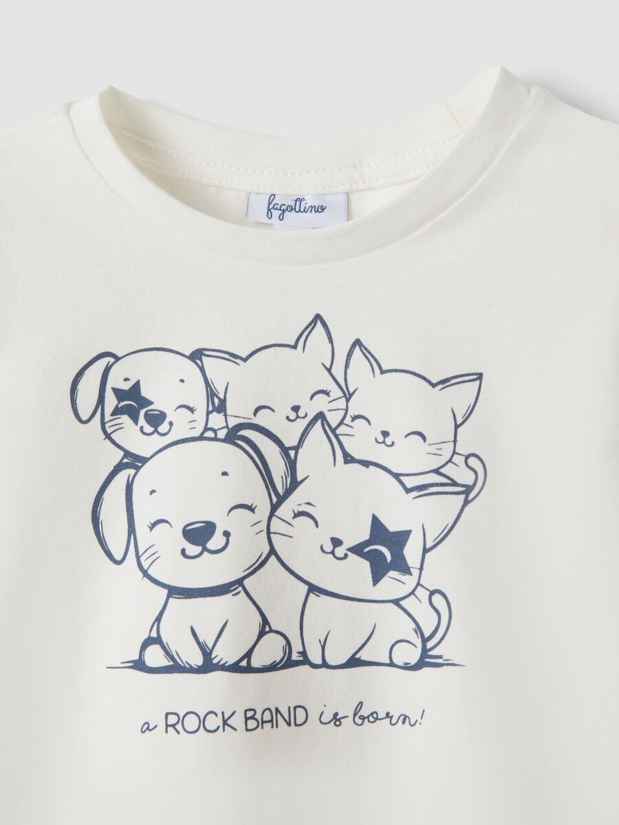 White organic cotton T-shirt with cute animal print for baby girl_2