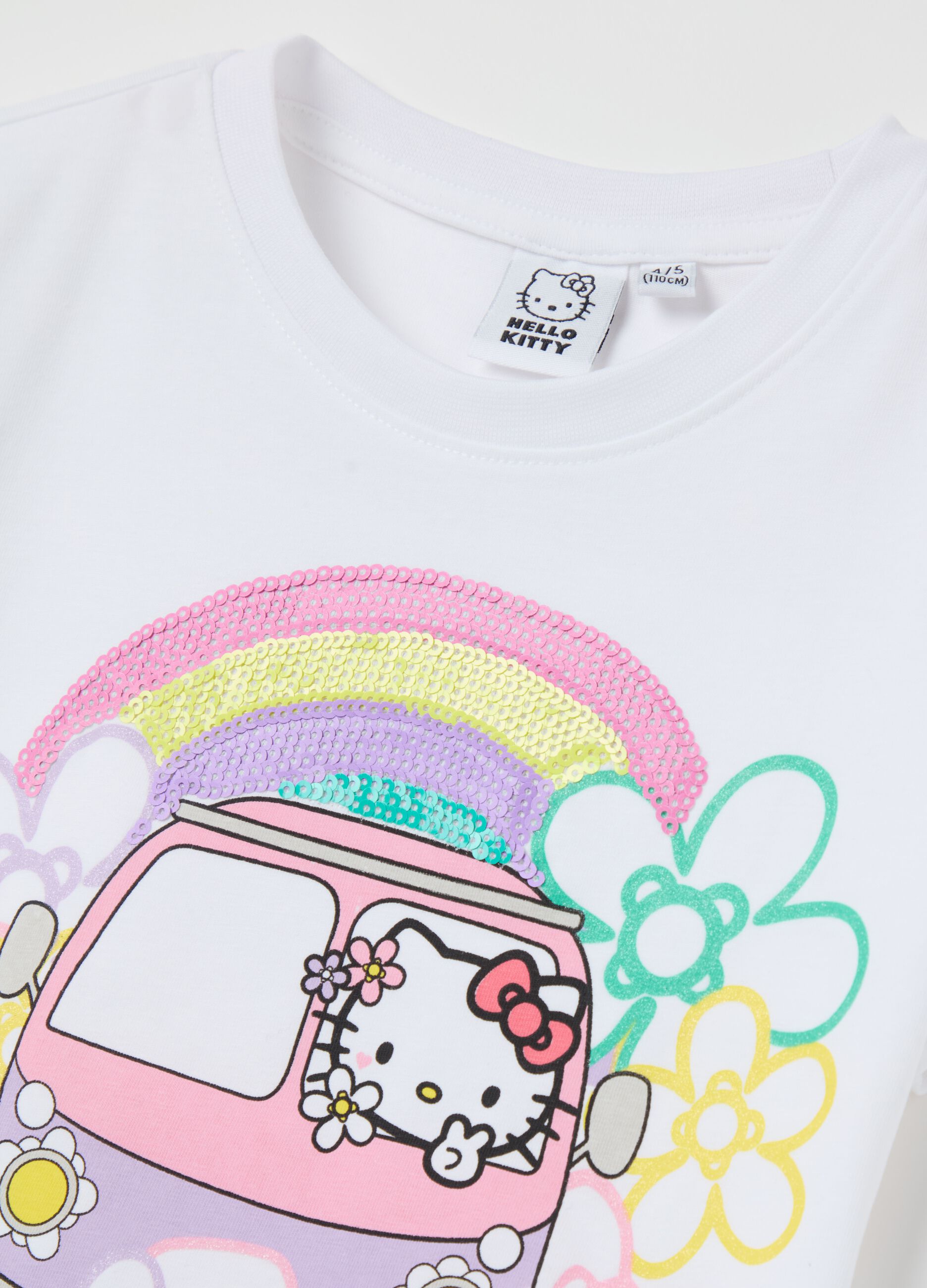 T-shirt con stampa Hello Kitty e paillettes 