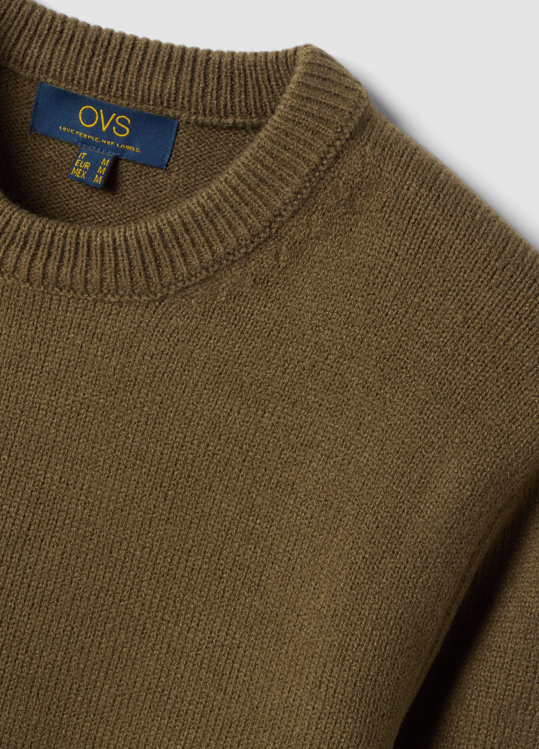 Olive green crew-neck jumper in jersey knit, regular fit