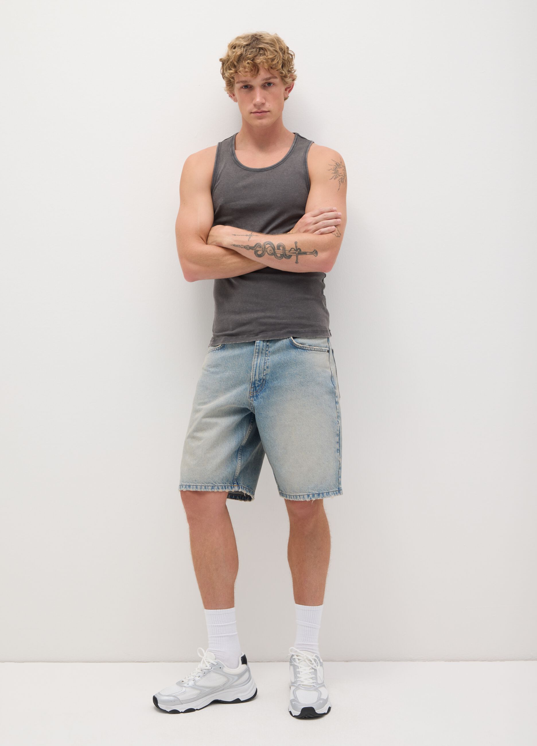 Men's grey fitted stretch cotton tank top