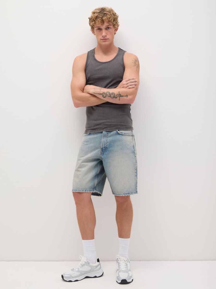 Men's grey fitted stretch cotton tank top_1