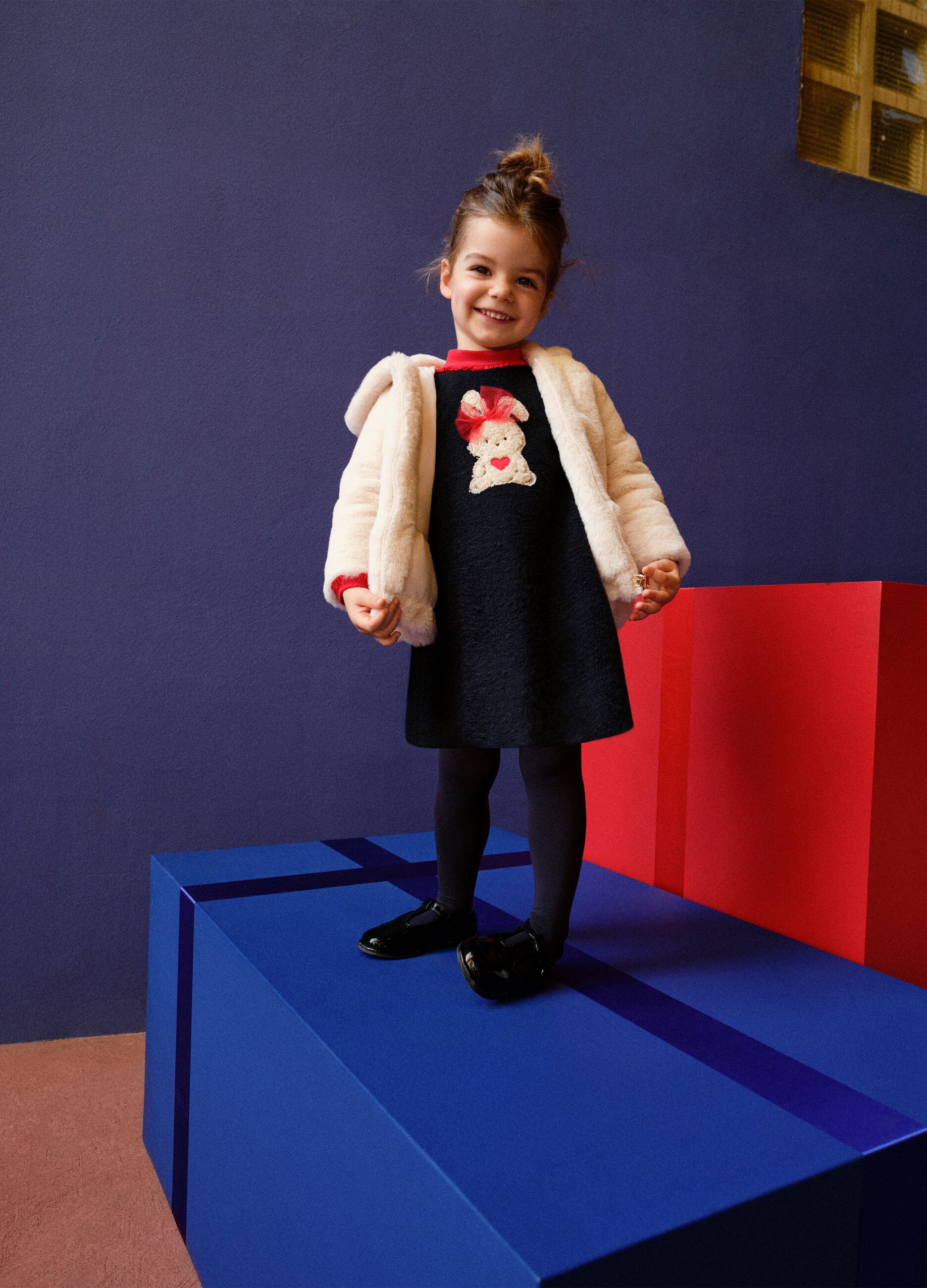 Beige regular fit padded jacket for girls with hood