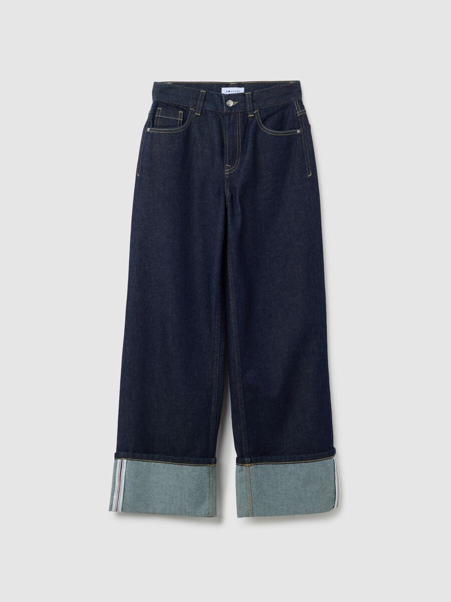 Straight-leg blue pure cotton jeans_5