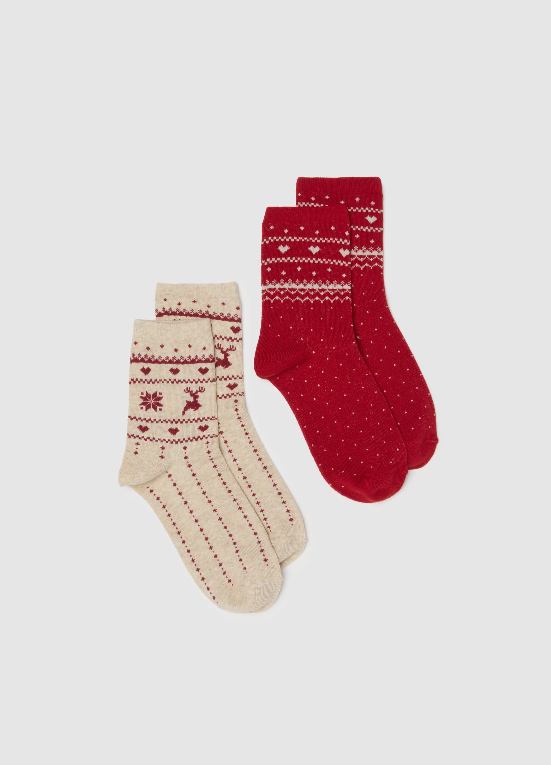 Short multicolour Christmas cotton blend socks twin pack