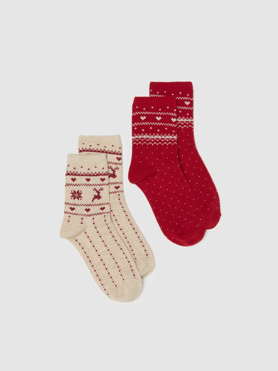 Short multicolour Christmas cotton blend socks twin pack_0