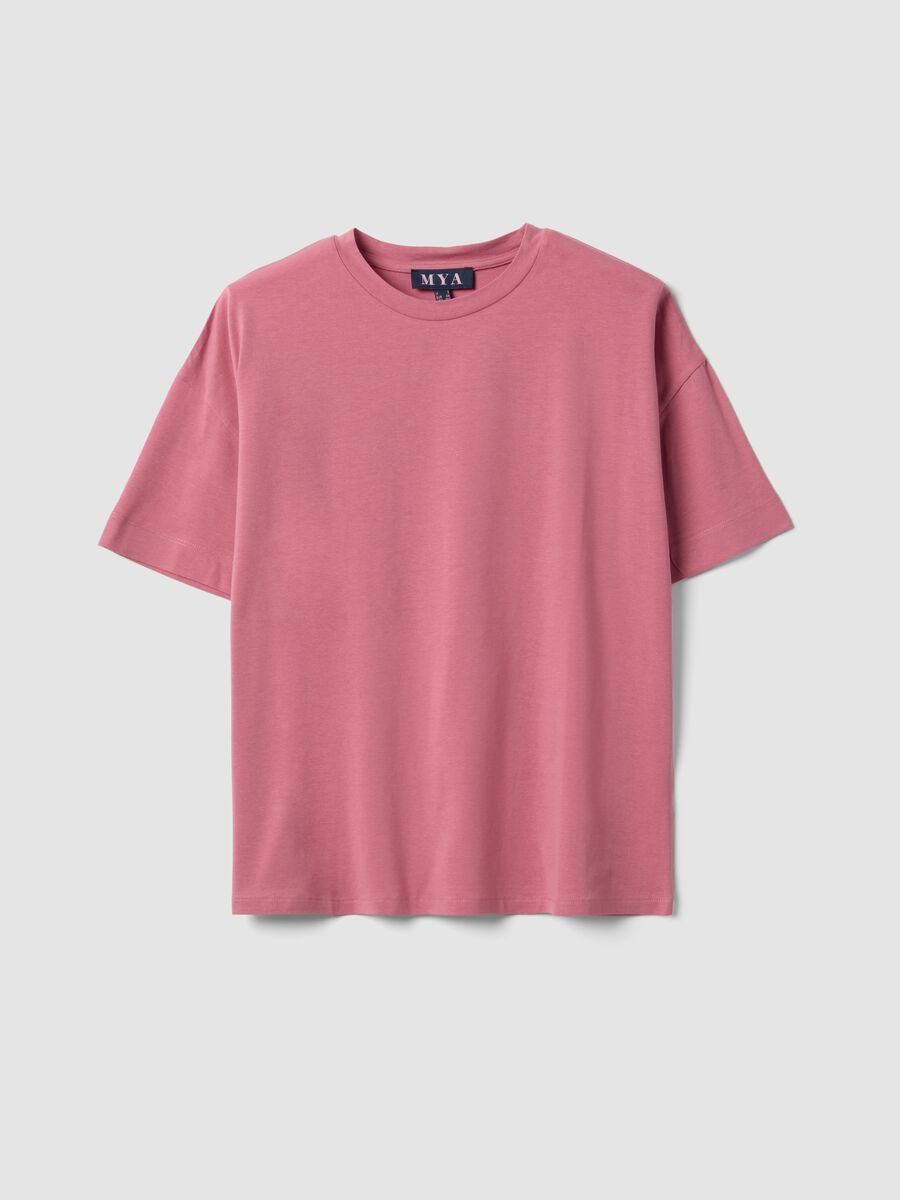 T-shirt girocollo rosa in misto cotone e modal elasticizzato regular fit_4