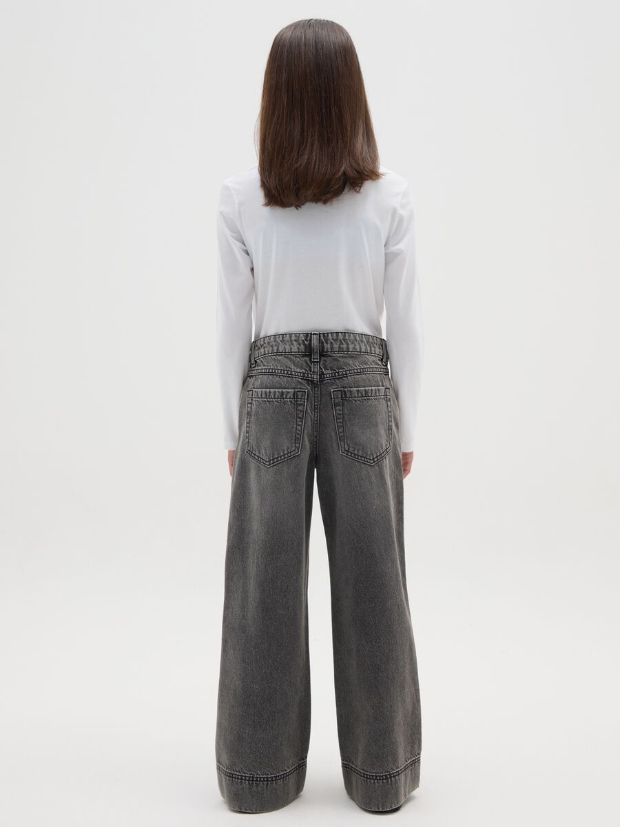Jeans da ragazza in puro cotone neri wide leg_2