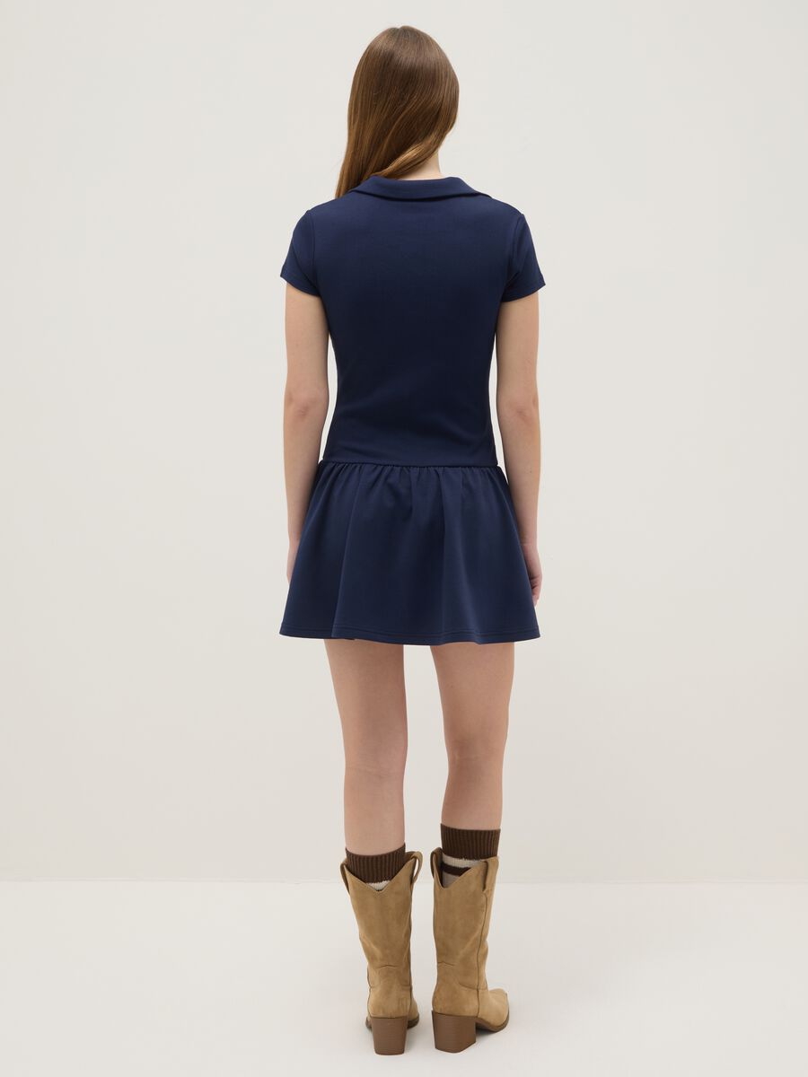 Blue regular fit stretch cotton dress with V-neck_3