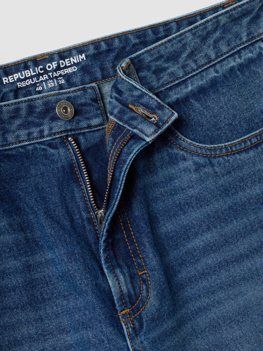 Regular tapered pure cotton denim jeans_2