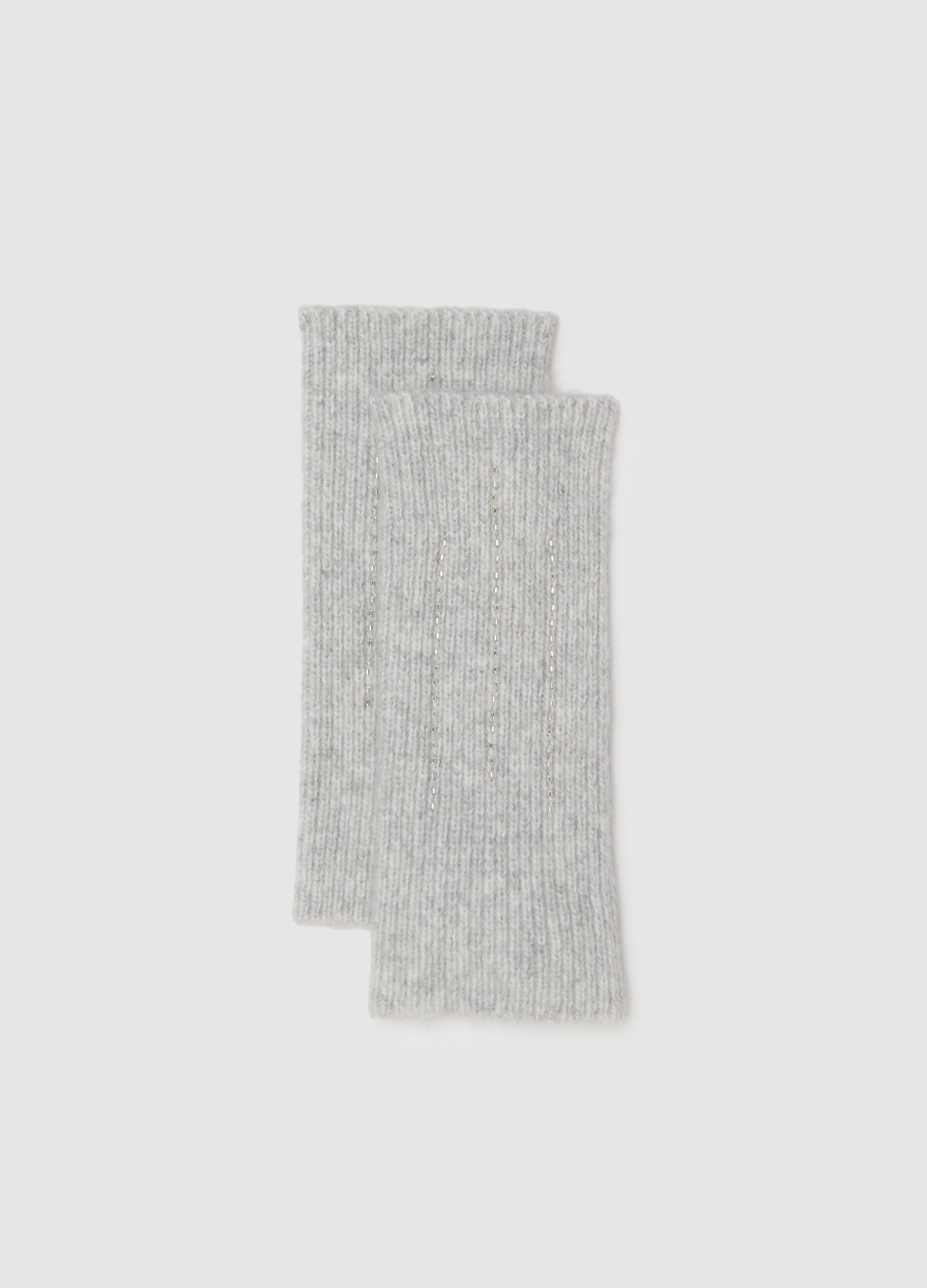 Tan fingerless wool blend gloves