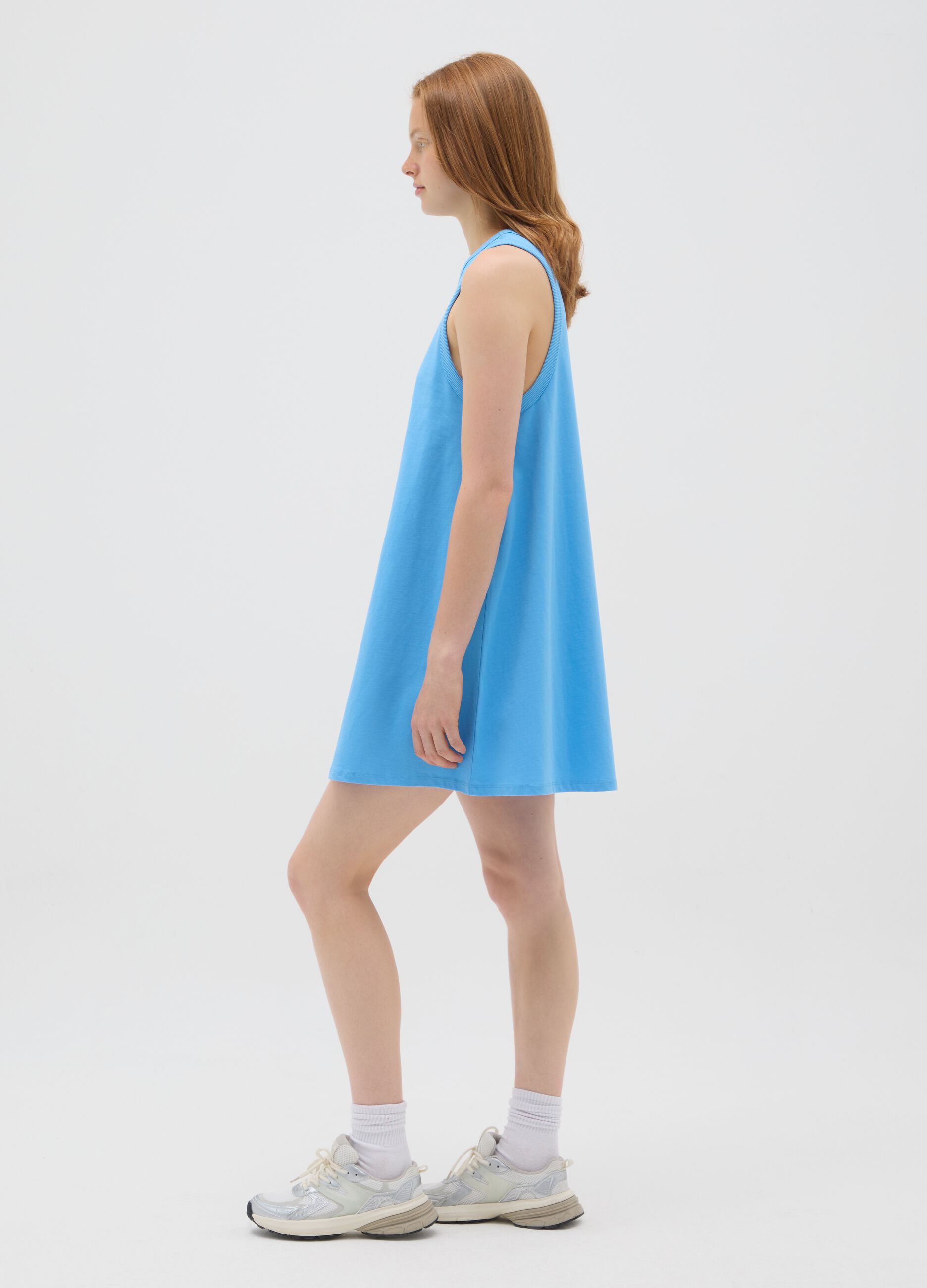 Women's dress in pure blue cotton