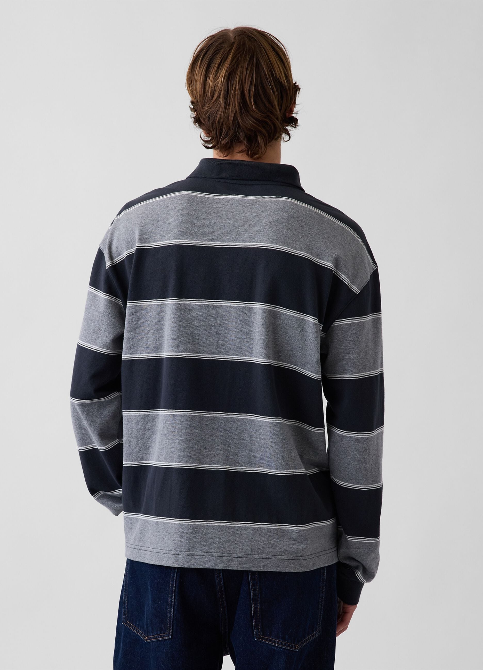 Light grey striped stretch cotton polo