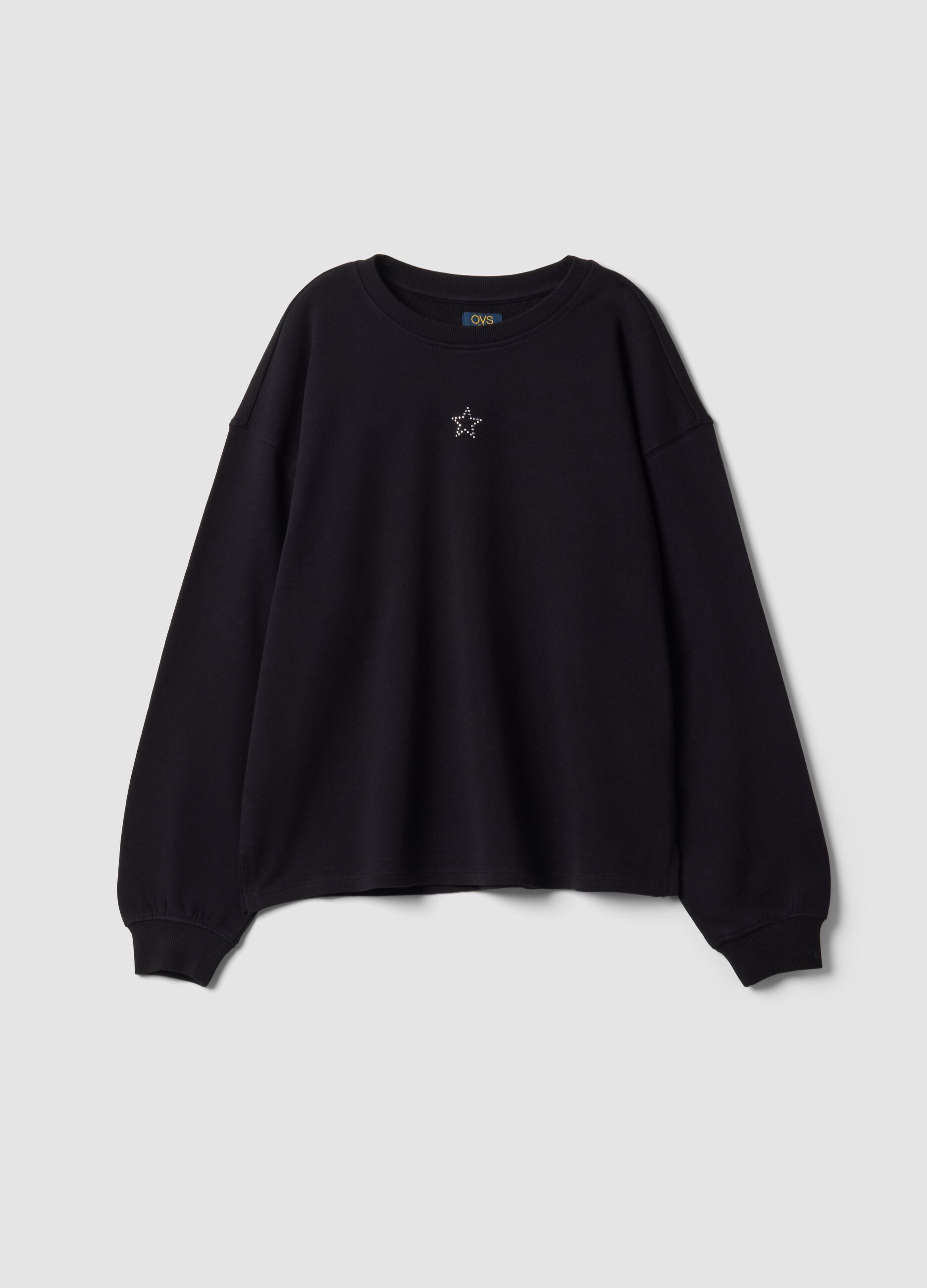 Black 100% cotton sweatshirt with star detail for girls, relaxed fit