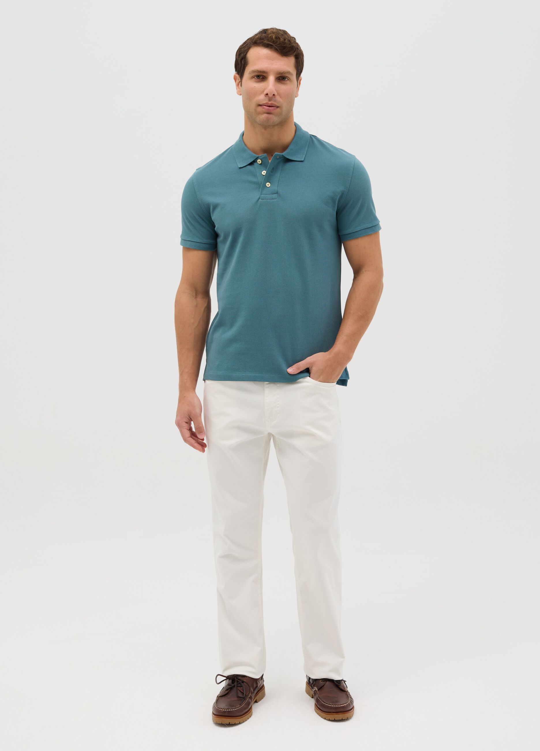 Slim Blue Cotton Polo