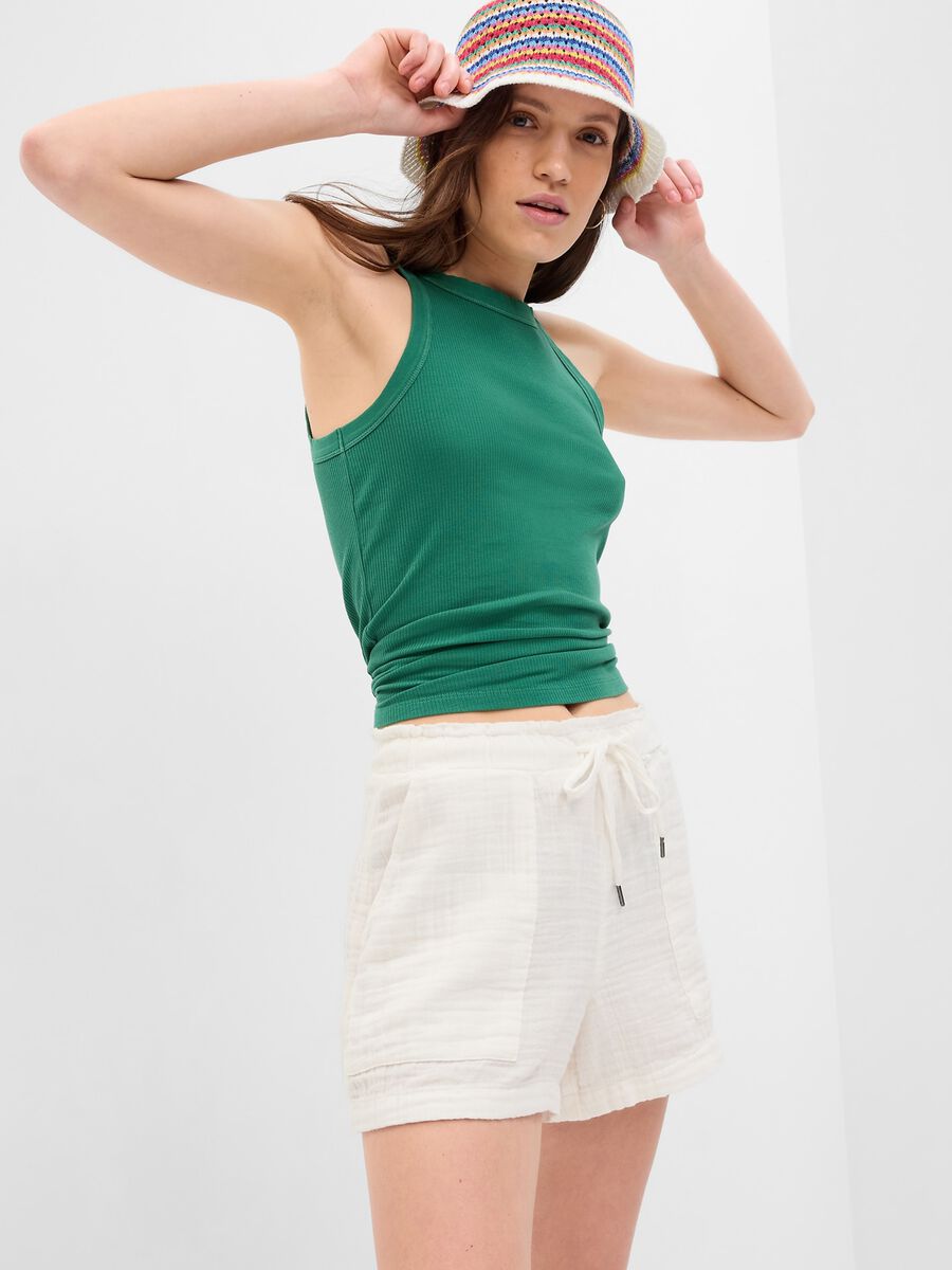 Shorts in garza di cotone effetto crinkle_0