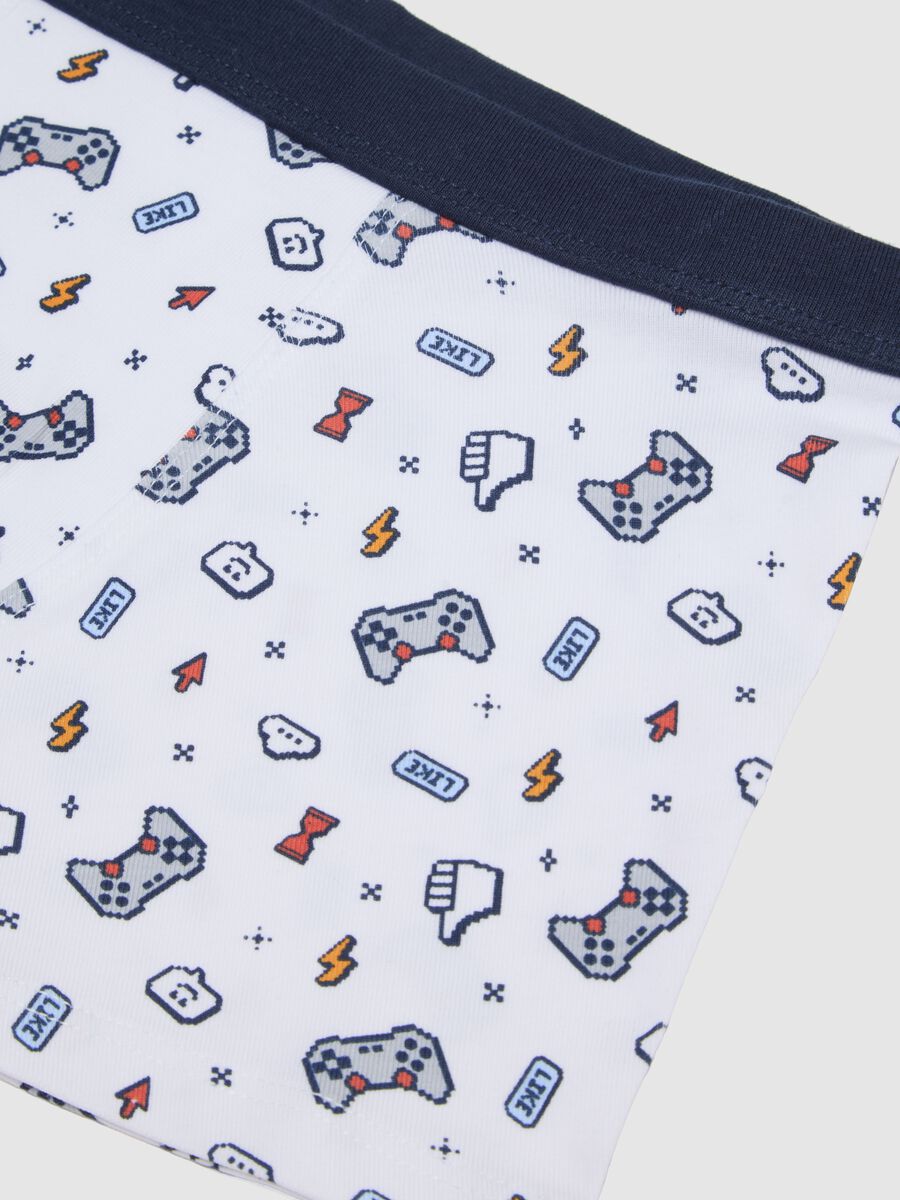 Multicoloured Stretch Cotton Boys' Boxer Shorts with Joystick_2