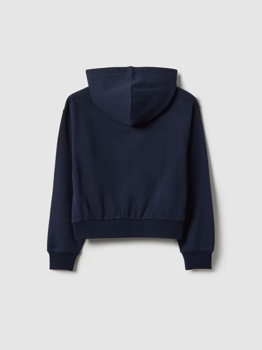 Felpa da ragazza in puro cotone blu regular fit con cappuccio e zip_1