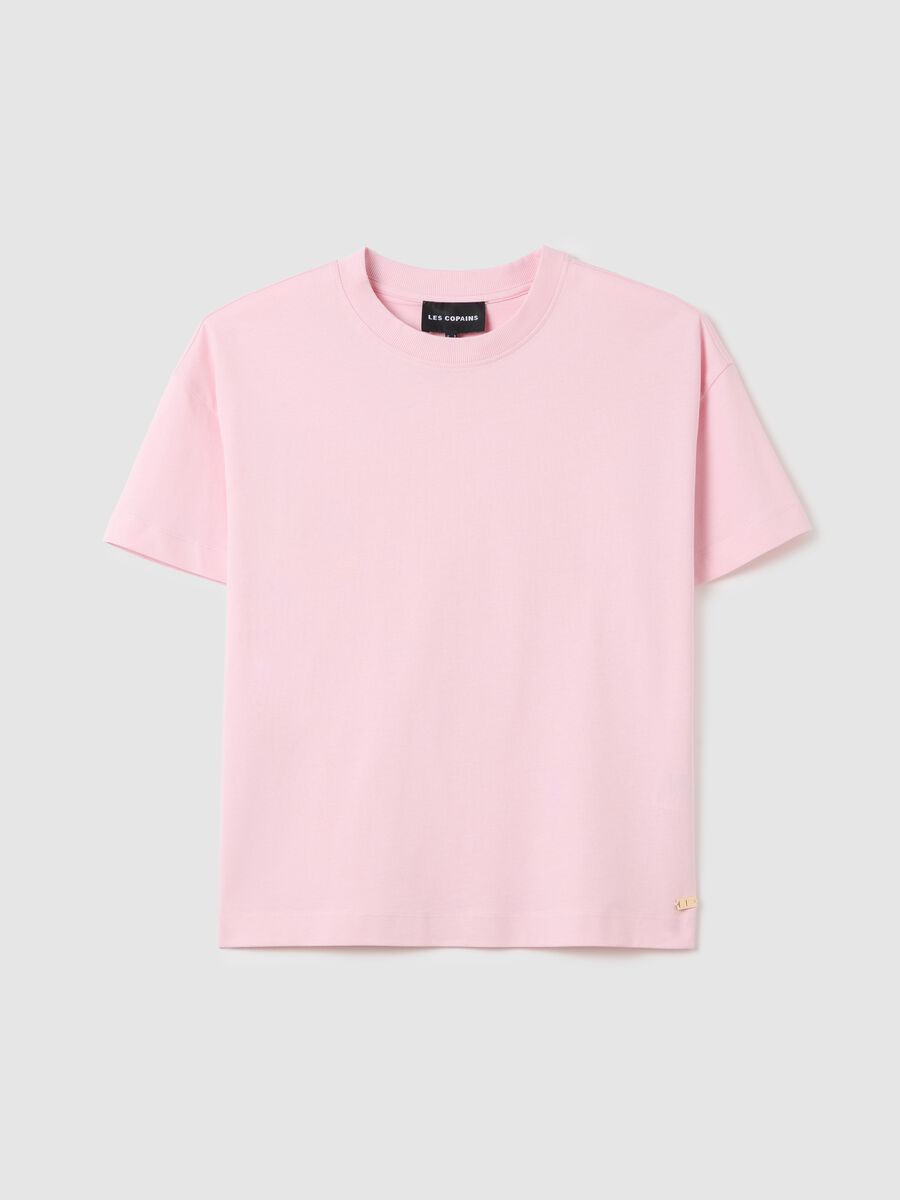 Pink crew neck organic cotton T-shirt Les Copains_4
