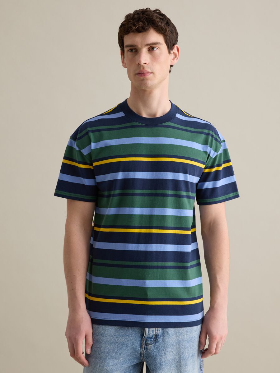 Blue and green T-shirt in striped cotton_0