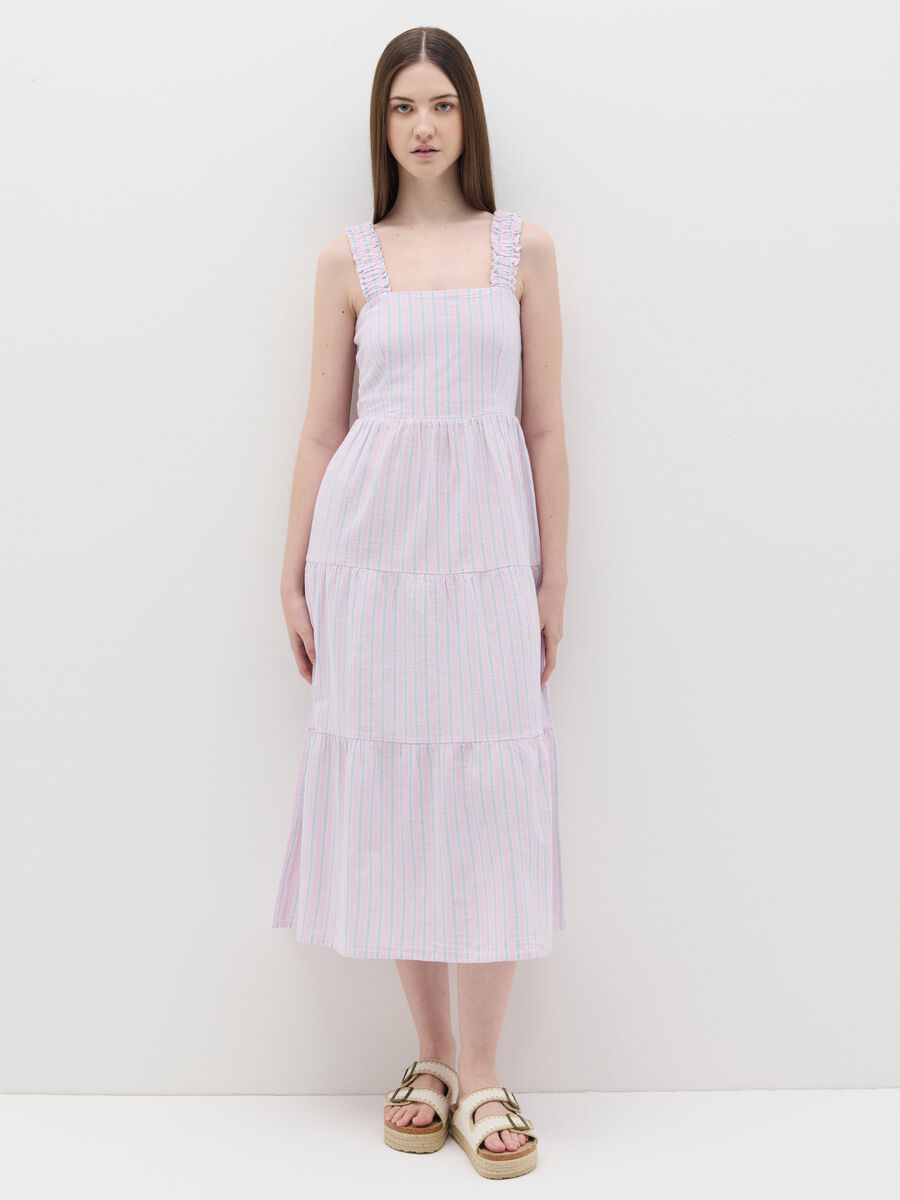 Long pink striped dress in cotton_0