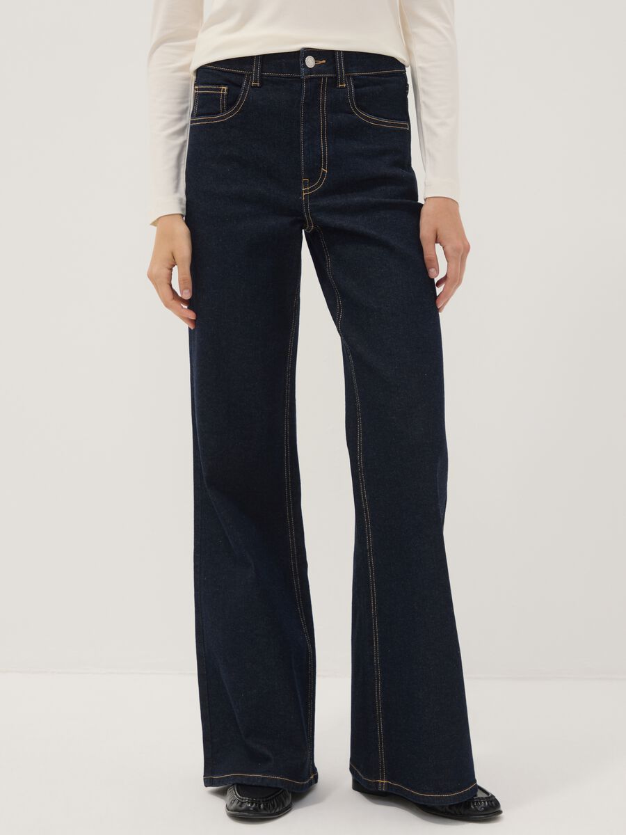 Blue wide-leg jeans in stretch cotton_1