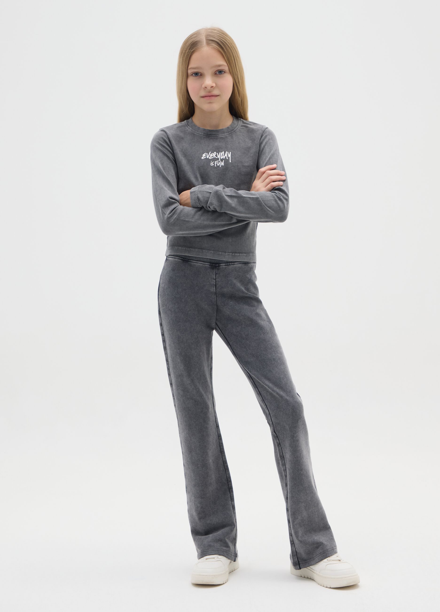Grey Stretch Flare Trousers