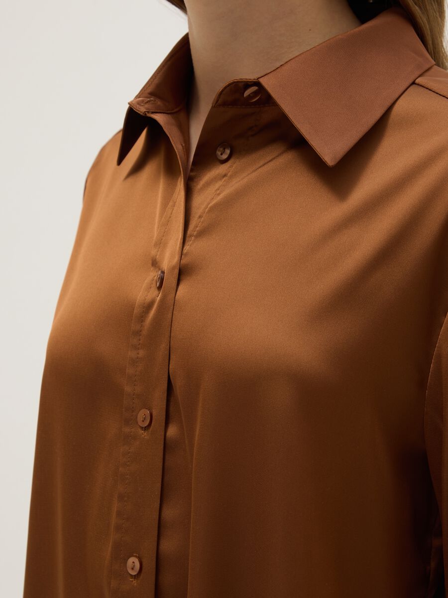 Brown Satin Regular Fit Shirt_3