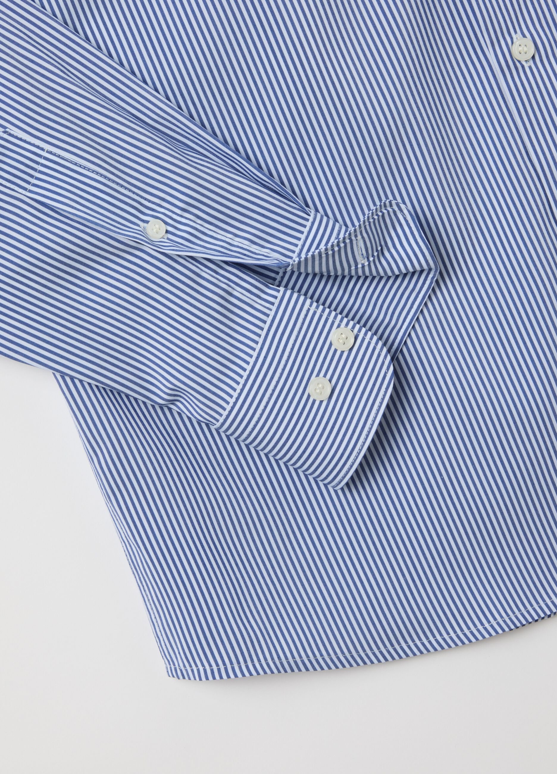 Blue slim stripe shirt with French collar and buttons